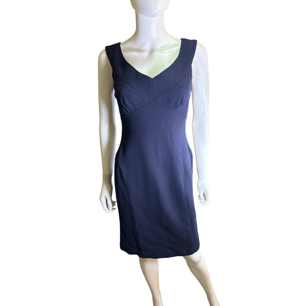 Ralph Lauren Sleeveless Navy Sheath V-Neck Dress & Side Zipper Office Size 6 EUC